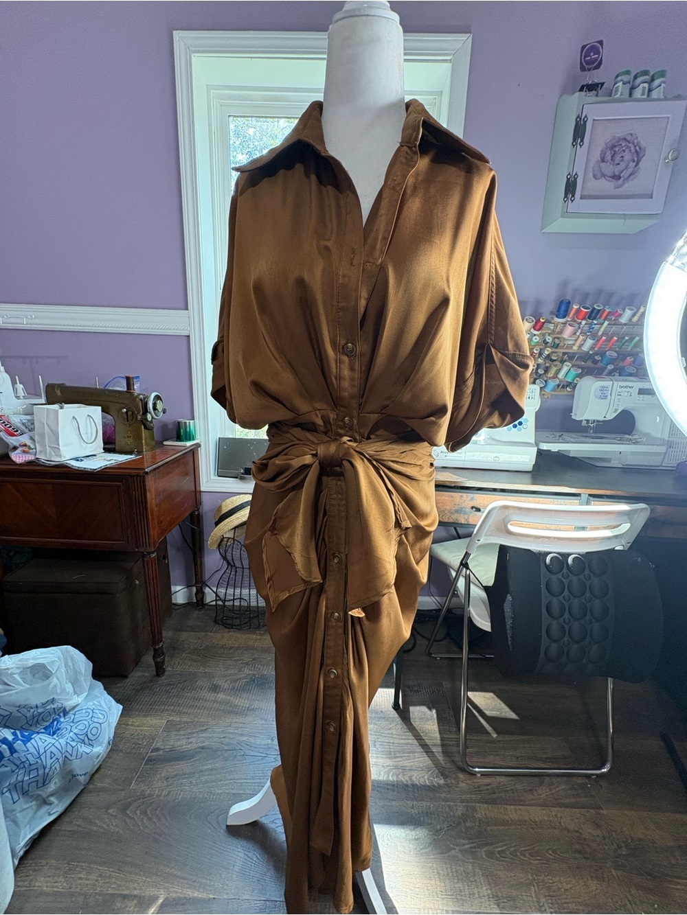 Gold dress, shirt dress, elegant